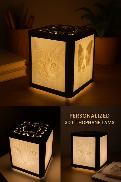 Lampara de litofania cuadrada giratoria personalizable por sus 4 caras