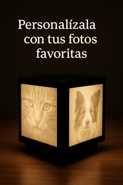 Lampara de litofania cuadrada giratoria personalizable por sus 4 caras